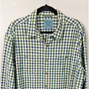 L.L. Bean Cotton Plaid Button Down Long Sleeve Shirt Size XL‎ Reg Metal Buttons